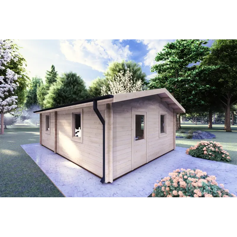 Chalet en bois DALIA 5x7 44mm, façade côté gauche