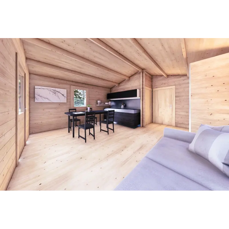Chalet en bois DALIA 5x7 44mm, espace de vie ouvert