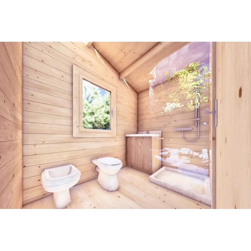 Chalet en bois DALIA 5x7 44mm, intérieur salle de bains