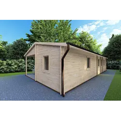Chalet en bois ALMA 6x11 44mm, façade côté droit