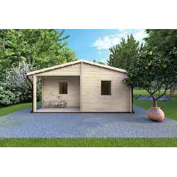 Chalet en bois ALMA 6x11 44mm, vue frontale