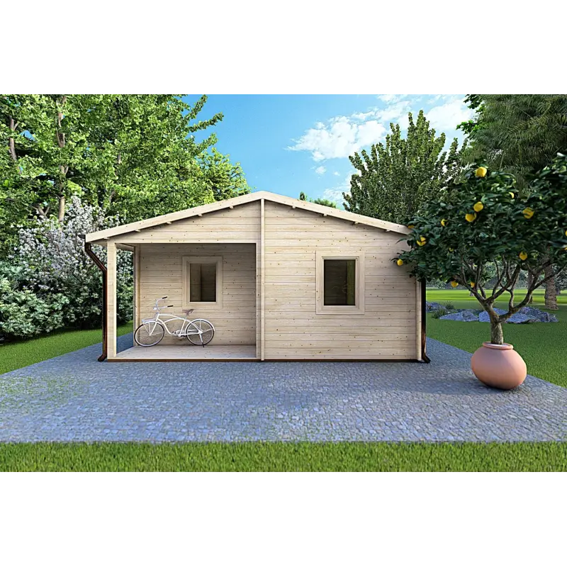 Chalet en bois ALMA 6x11 44mm, vue frontale