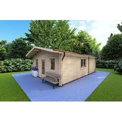 Chalet en bois LARA 6x8, 44mm, façade côté droit