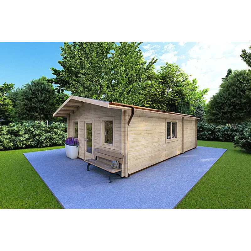 Chalet en bois LARA 6x8, 44mm, façade côté droit