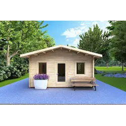 Chalet en bois LARA 6x8, 44mm, vue frontale