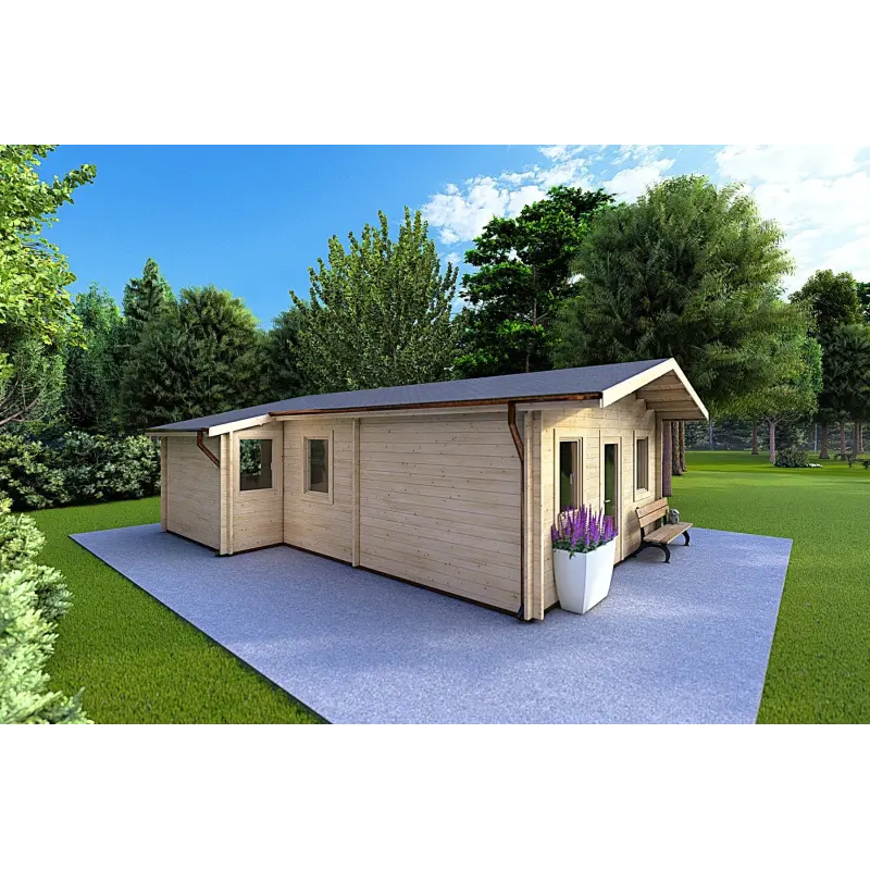 Chalet en bois LARA 6x8, 44mm, côté gauche