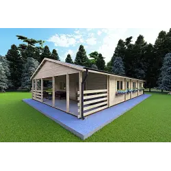 Véranda bois FIRENZE 8x12, 44mm, façade côté droit
