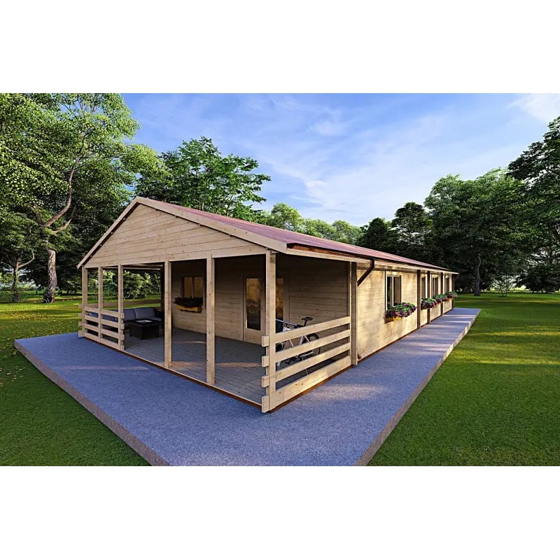 Chalet en bois SOFIA 8x14.50, 44mm, façade côté droit