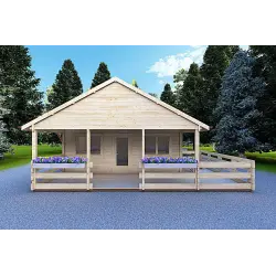 Chalet bois SMERALDA 6x6 avec mezzanine aménageable 14,35 m² et terrasse 17 m², 44mm, vue frontale
