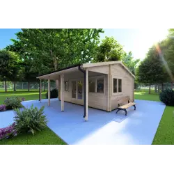 Abris de jardin NELLA 6x4.2 avec auvent intégré 6x1.6 44mm, façade côté droit