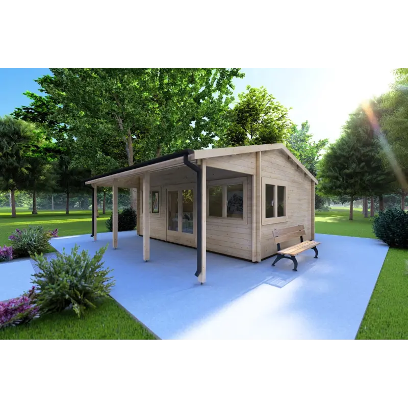 Abris de jardin NELLA 6x4.2 avec auvent intégré 6x1.6 44mm, façade côté droit