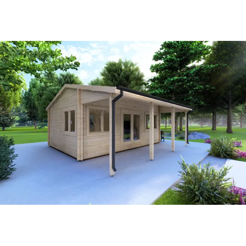 Abris de jardin NELLA 6x4.2 avec auvent intégré 6x1.6 44mm, façade côté gauche