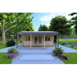 Abris de jardin NELLA 6x4.2 avec auvent intégré 6x1.6 44mm, vue frontale
