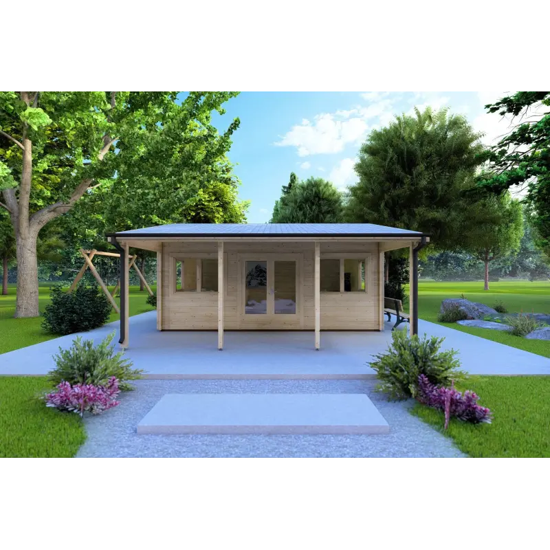 Abris de jardin NELLA 6x4.2 avec auvent intégré 6x1.6 44mm, vue frontale