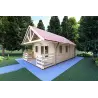 Véranda bois avec porche et mezzanine GAIA 33.30 m², 44mm, façade côté droit