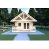 Véranda bois avec porche et mezzanine GAIA 33.30 m², 44mm, vue frontale