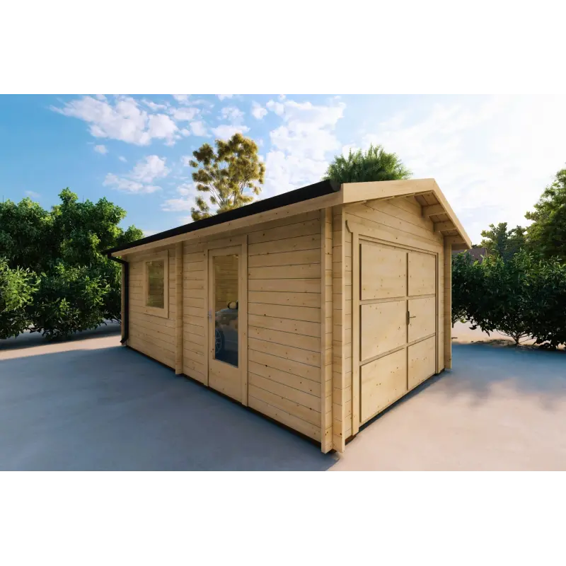 Garage en bois SIMPLE 3.5x6, 44mm, façade côté gauche