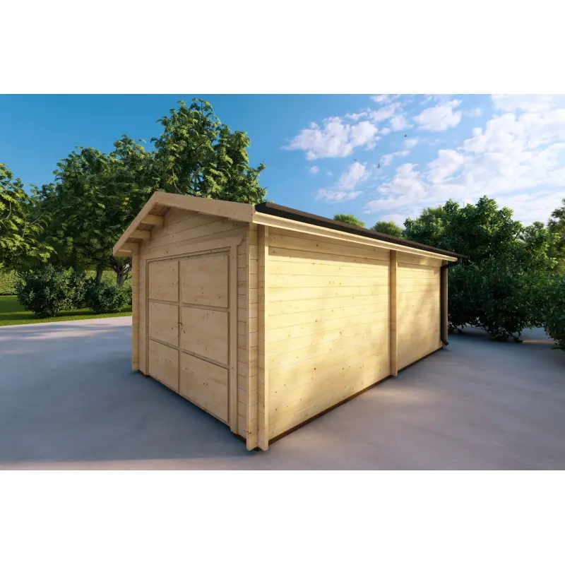 Garage en bois SIMPLE 3.5x6, 44mm, façade côté droit