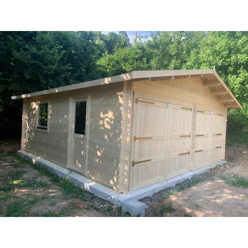 Garage DOUBLE en bois 6x6, 44mm, façade côté gauche – modèle réalisé