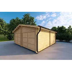 Garage DOUBLE en bois 6x6, 44mm, façade côté droit