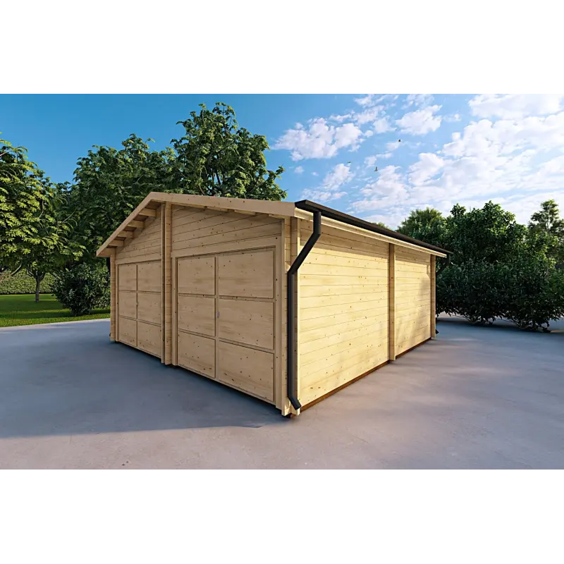 Garage DOUBLE en bois 6x6, 44mm, façade côté droit