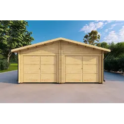 Garage DOUBLE en bois 6x6, 44mm, vue frontale