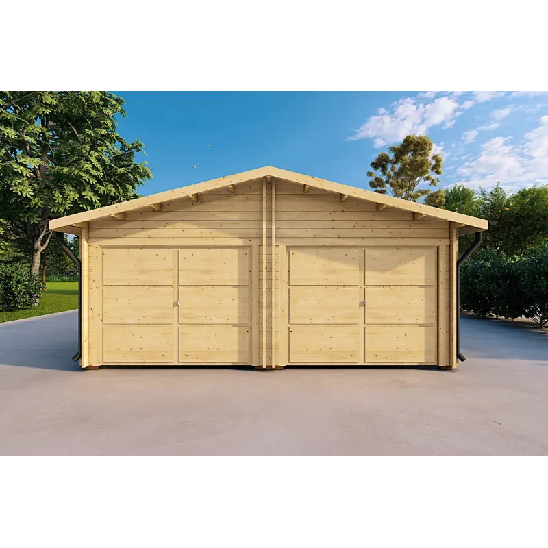 Garage DOUBLE en bois 6x6, 44mm, vue frontale