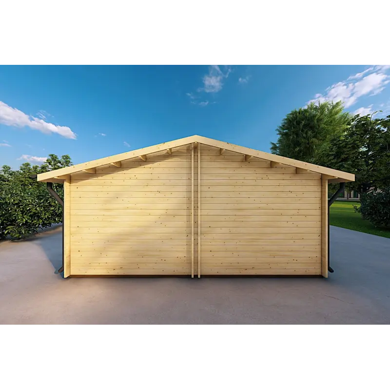 Garage DOUBLE en bois 6x6, 44mm, vue arrière