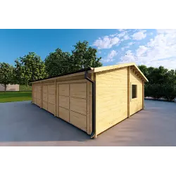 Garage in bois TRIPLE 9x6, 44mm, façade côté droit