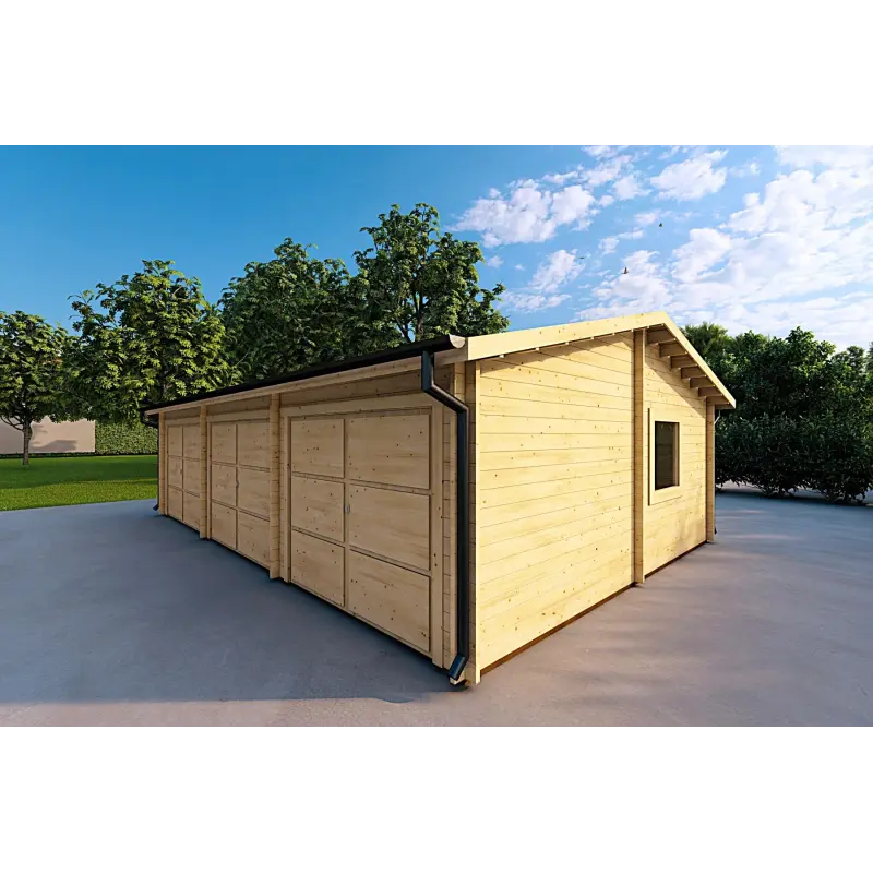 Garage in bois TRIPLE 9x6, 44mm, façade côté droit