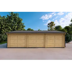 Garage in bois TRIPLE 9x6, 44mm, vue frontale