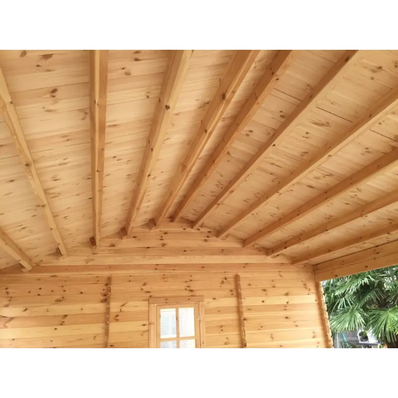 Abri voiture en bois DOUBLE avec remise 6x7, 44mm, intérieur – modèle réalisé