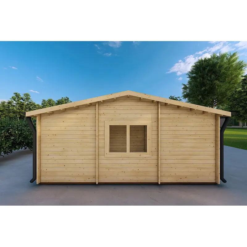 Abri voiture en bois DOUBLE avec remise 6x7, 44mm, vue arrière