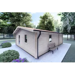 Chalet bois DALIA 6x8 44mm, façade côté droit
