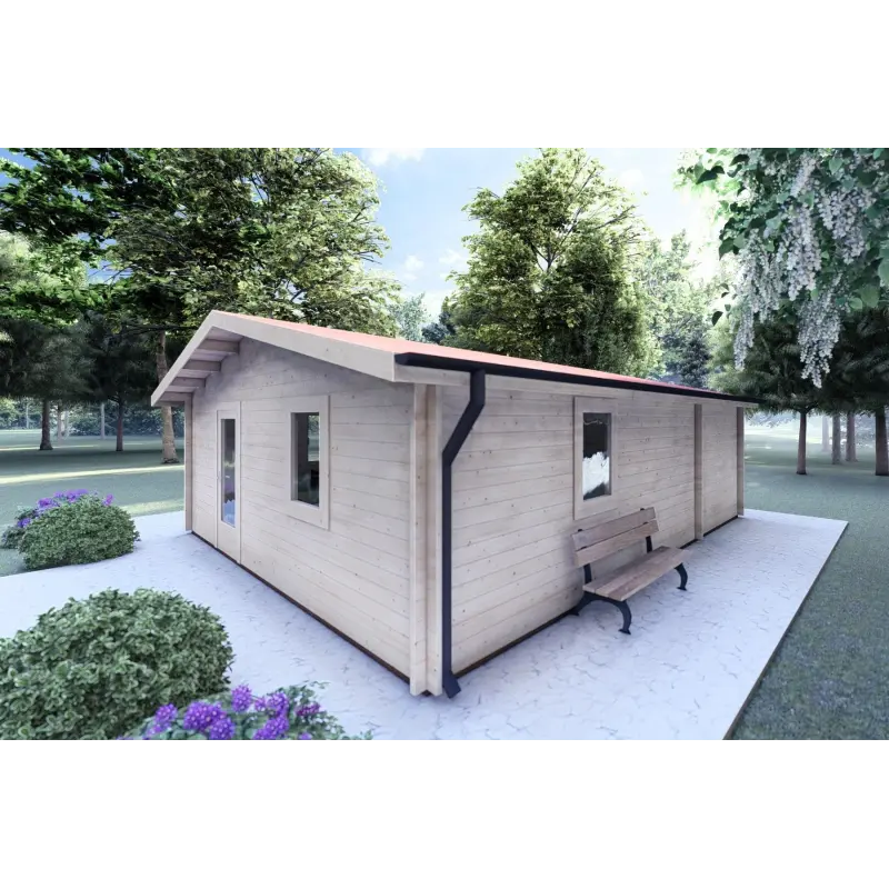 Chalet bois DALIA 6x8 44mm, façade côté droit