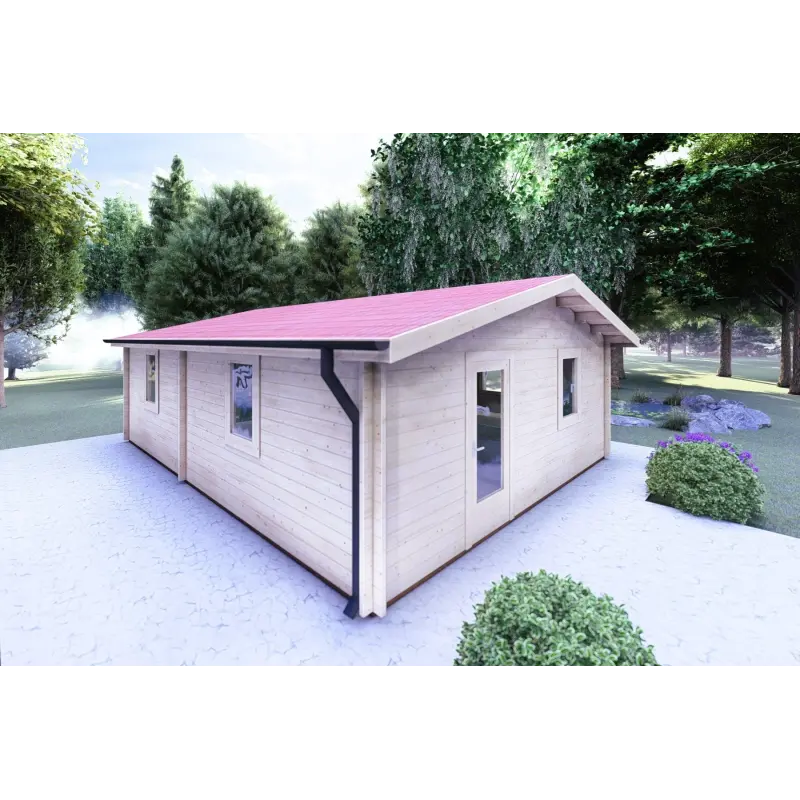 Chalet bois DALIA 6x8 44mm, façade côté gauche