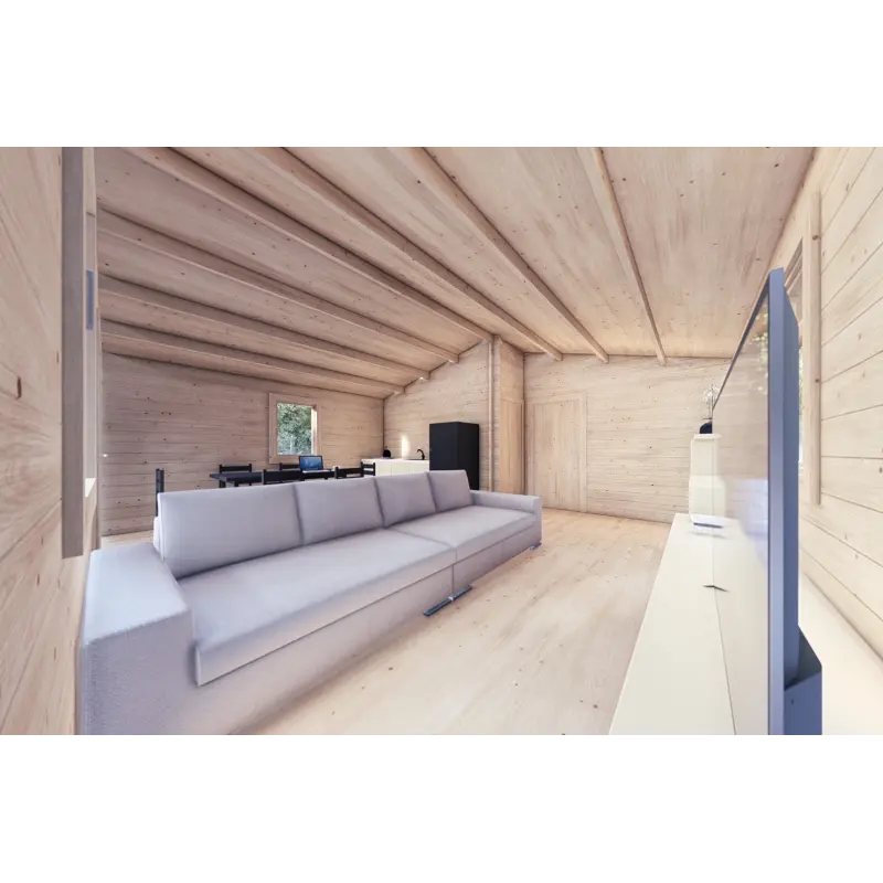 Chalet bois DALIA 6x8 44mm, espace de vie ouvert
