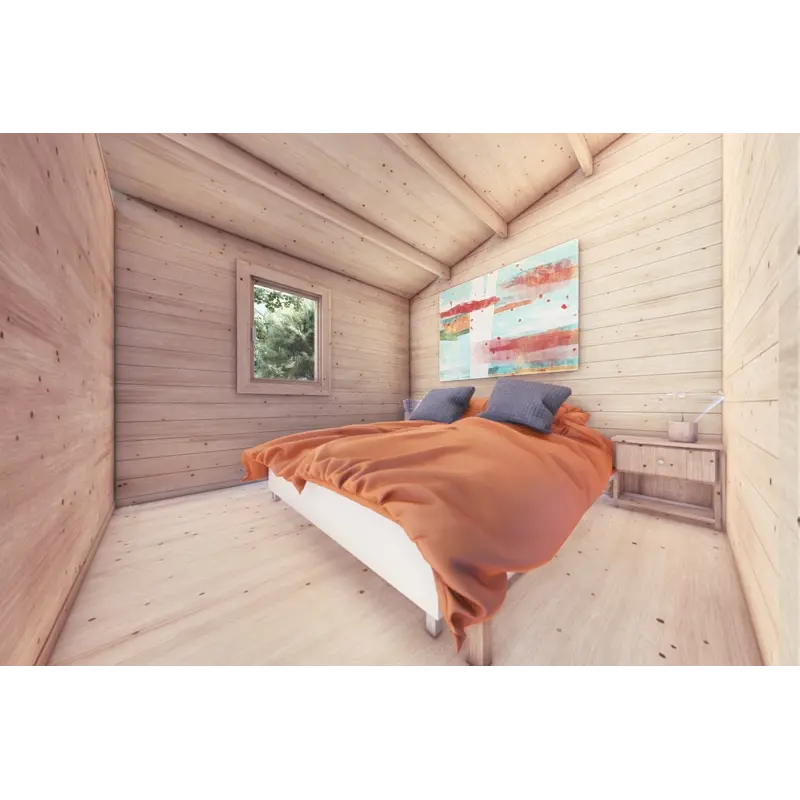 Chalet bois DALIA 6x8 44mm, intérieur chambre principale