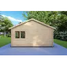 Vue latérale droite de l’abri de jardin en bois de style anglais avec auvent compact et construction résistante aux intempéries