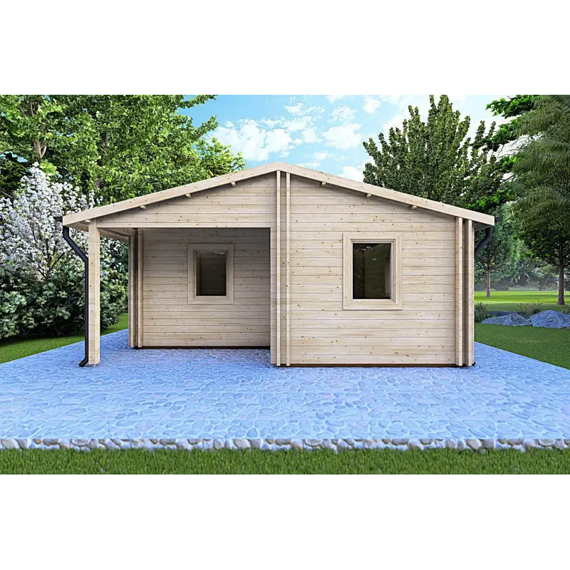 Maison en bois ALMA 6x11, 44/100/44 mm, vue frontale