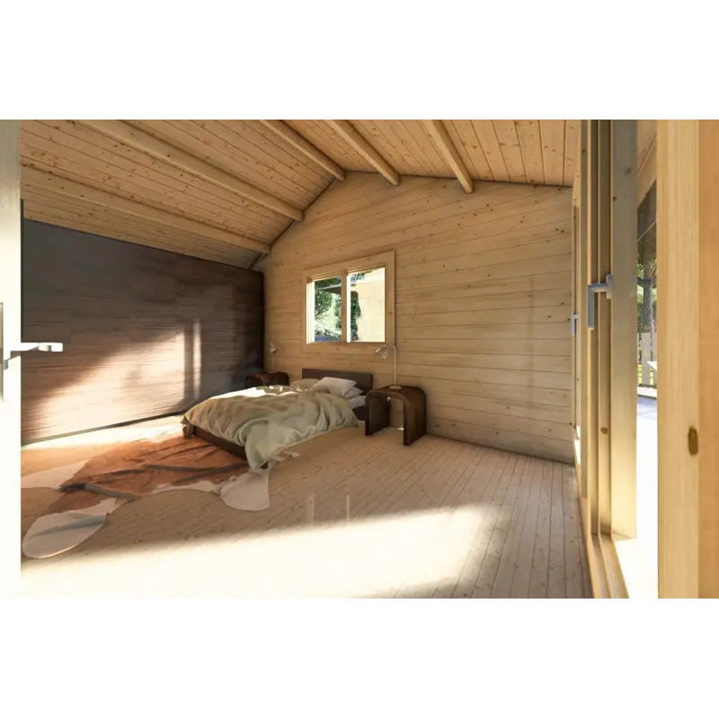 Maison en bois NOEMI 10x6 44/100/44 mm, intérieur chambre principale