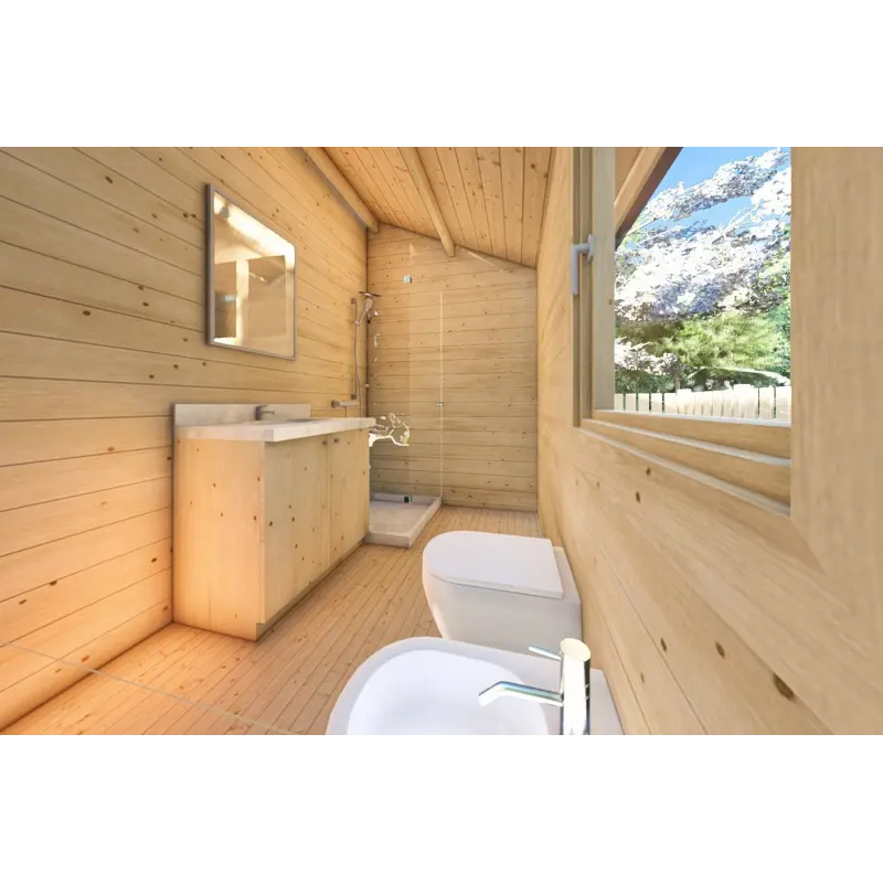 Maison en bois NOEMI 10x6 44/100/44 mm, intérieur salle de bains