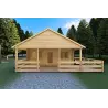 Maison en bois SMERALDA 6x6, 36 m² avec mezzanine accessible et terrasse 19 m², 44/100/44 mm, vue frontale
