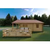 Maison en bois SMERALDA 6x6, 36 m² avec mezzanine accessible et terrasse 19 m², 44/100/44 mm, côté droit