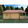 Maison en bois SMERALDA 6x6, 36 m² avec mezzanine accessible et terrasse 19 m², 44/100/44 mm, côté gauche