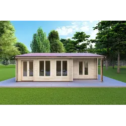Maison en bois ADELE 8x6, 44/100/44 mm, vue frontale