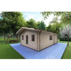 Maison en bois isolée LARA 6x8, 44/100/44 mm, façade côté droit