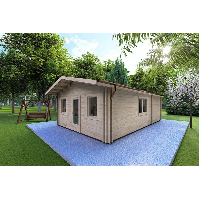 Maison en bois isolée LARA 6x8, 44/100/44 mm, façade côté droit