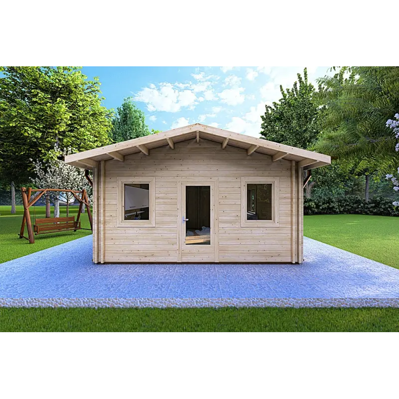 Maison en bois isolée LARA 6x8, 44/100/44 mm, vue frontale
