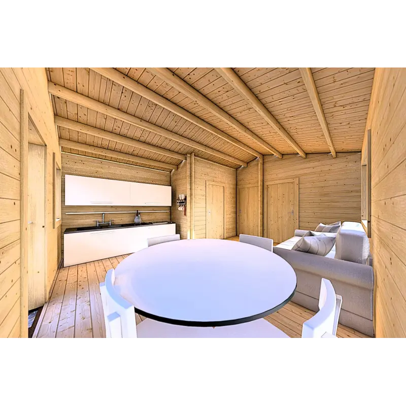 Maison en bois isolée LARA 6x8, 44/100/44 mm, intérieur
